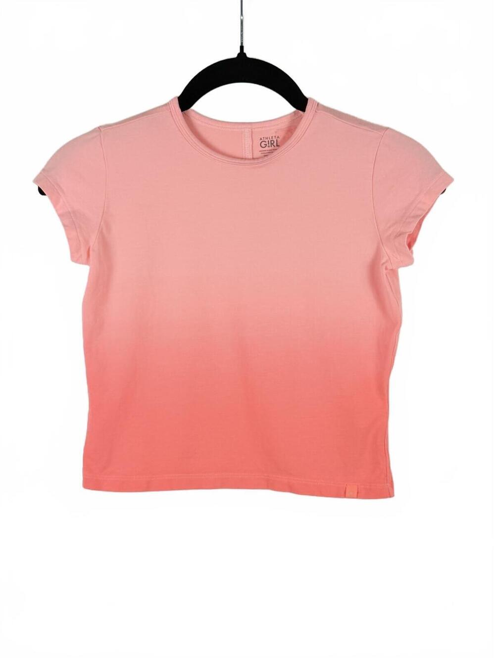 NWOT Athleta Girl Ombre Dip-Dye Performance Tee -‎ Pink/Coral - Size Small (7)